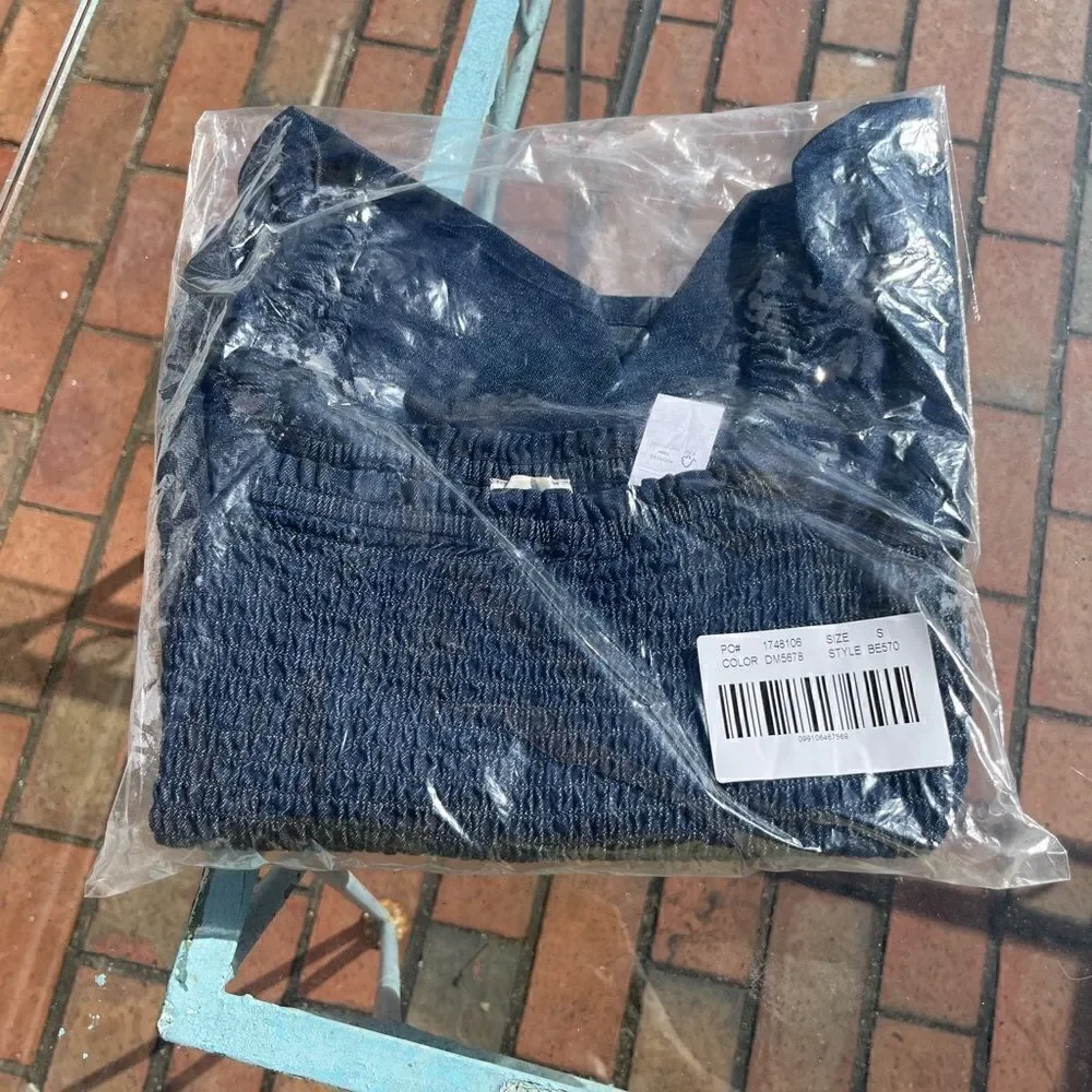 J Crew Puff Sleeve Chambray Smocked Top NWT